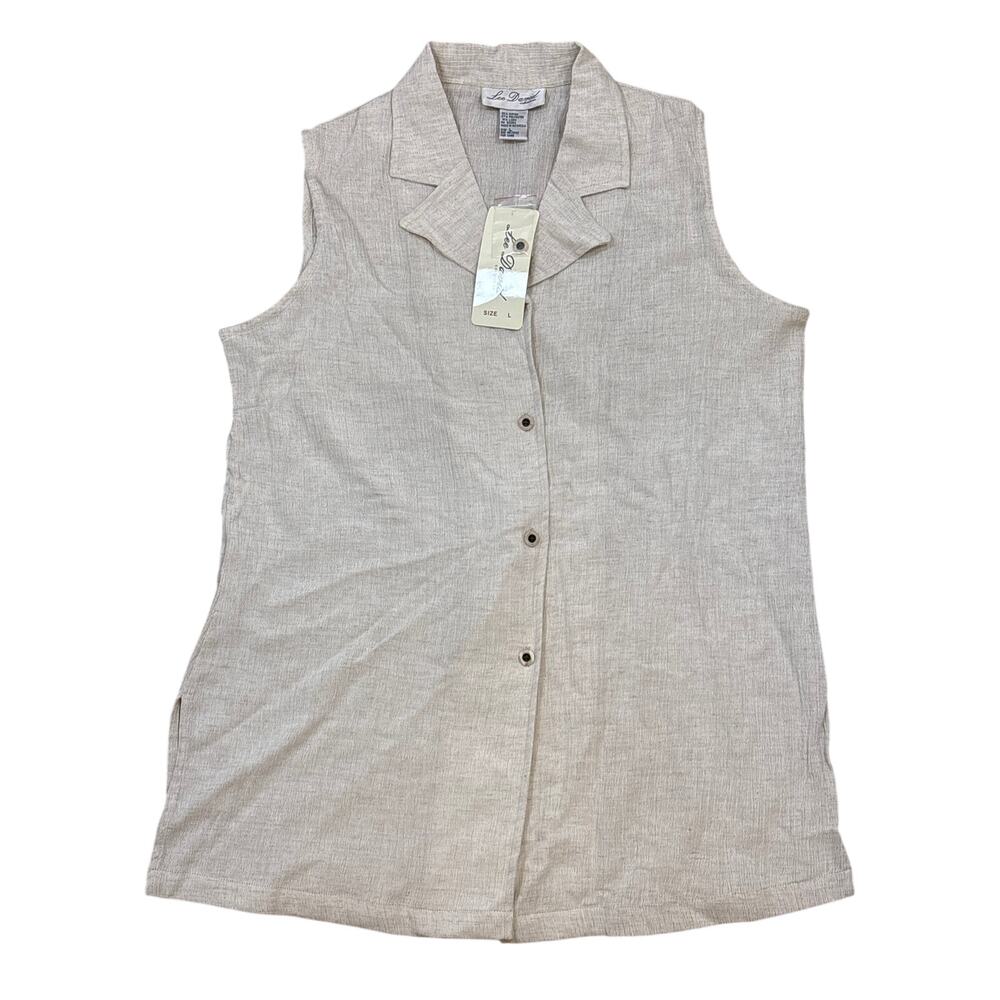 VTG NWT Lee David Collection sleeveless blouse rayon blend button up Large tan